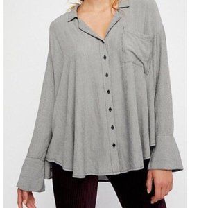 Free People Magic Breeze Button Up Oversized Shirt - Black/Gray Pinstripe